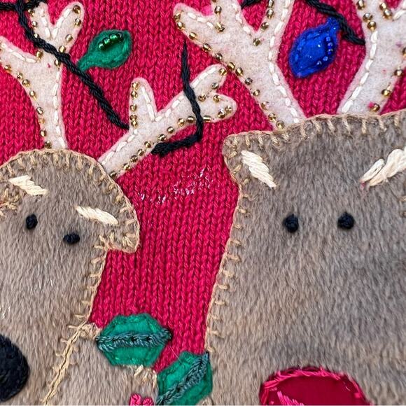 Vintage Heirloom Collectibles red Ugly Christmas cardigan sweater reindeer games - Picture 3 of 5